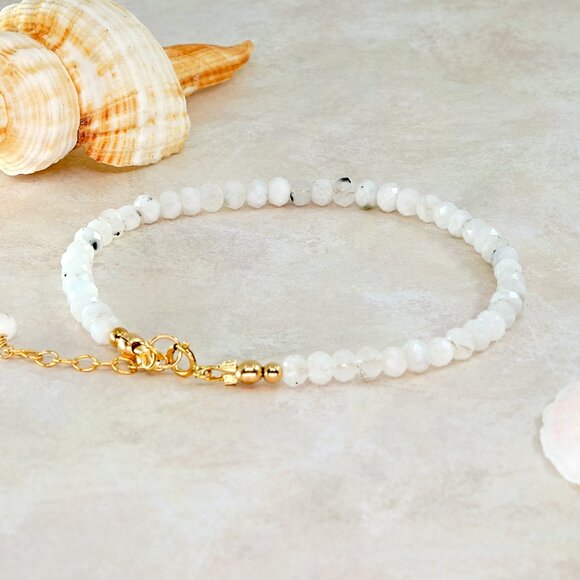Luxe Rainbow Moonstone Dainty Bracelet, 14k Gold Filled, Perfect for Gifting - Picture 5 of 11